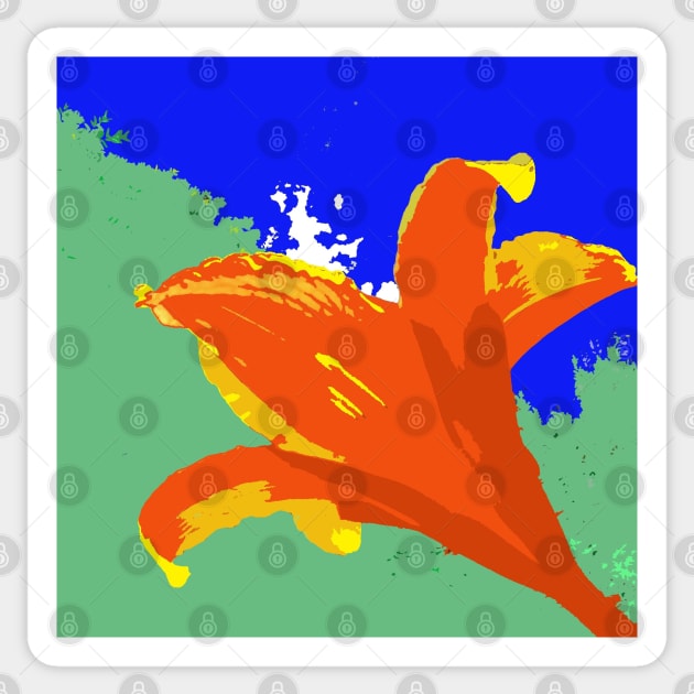 Daylily in orange, blue, green, digitally modified photo Sticker by djrunnels